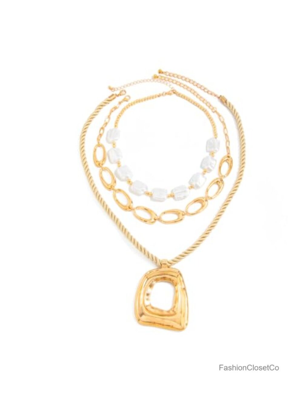 Chunky Layered Cross Pendant Pearl Necklace for Women, Stackable Gold